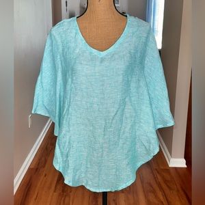 Mario Romano 100% linen light teal Italy v neck pullover poncho One size